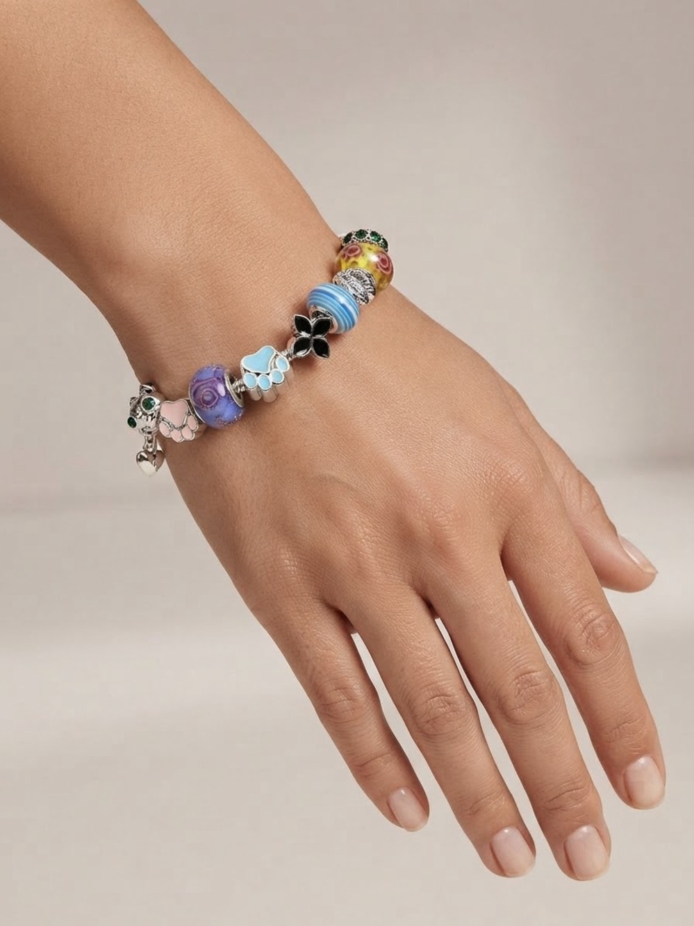 Multi-Color Enamel & Glass Bead Charm Bracelet - Women Jewelry